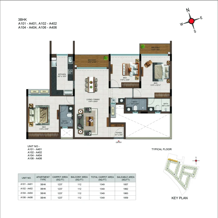 2 BHK Floor Plan – Casagrand Moondance Kumbalgodu