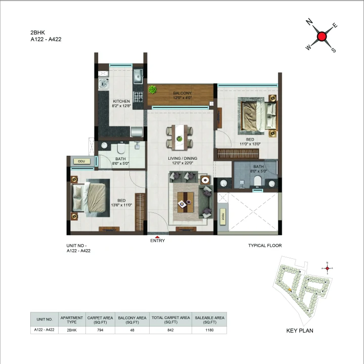 3 BHK Floor Plan – Casagrand Moondance Kumbalgodu