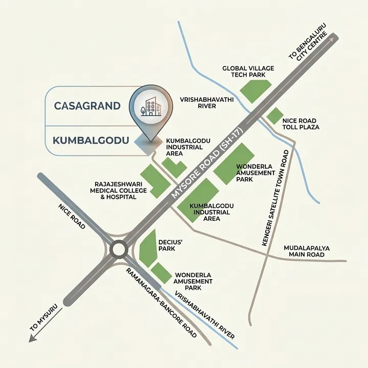 Location map of Casagrand Moondance Kumbalgodu