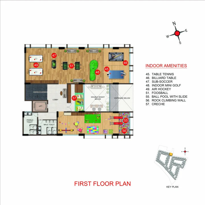 Clubhouse representative upper-floor plan (floors 1–3) at Casagrand Moondance Kumbalgodu